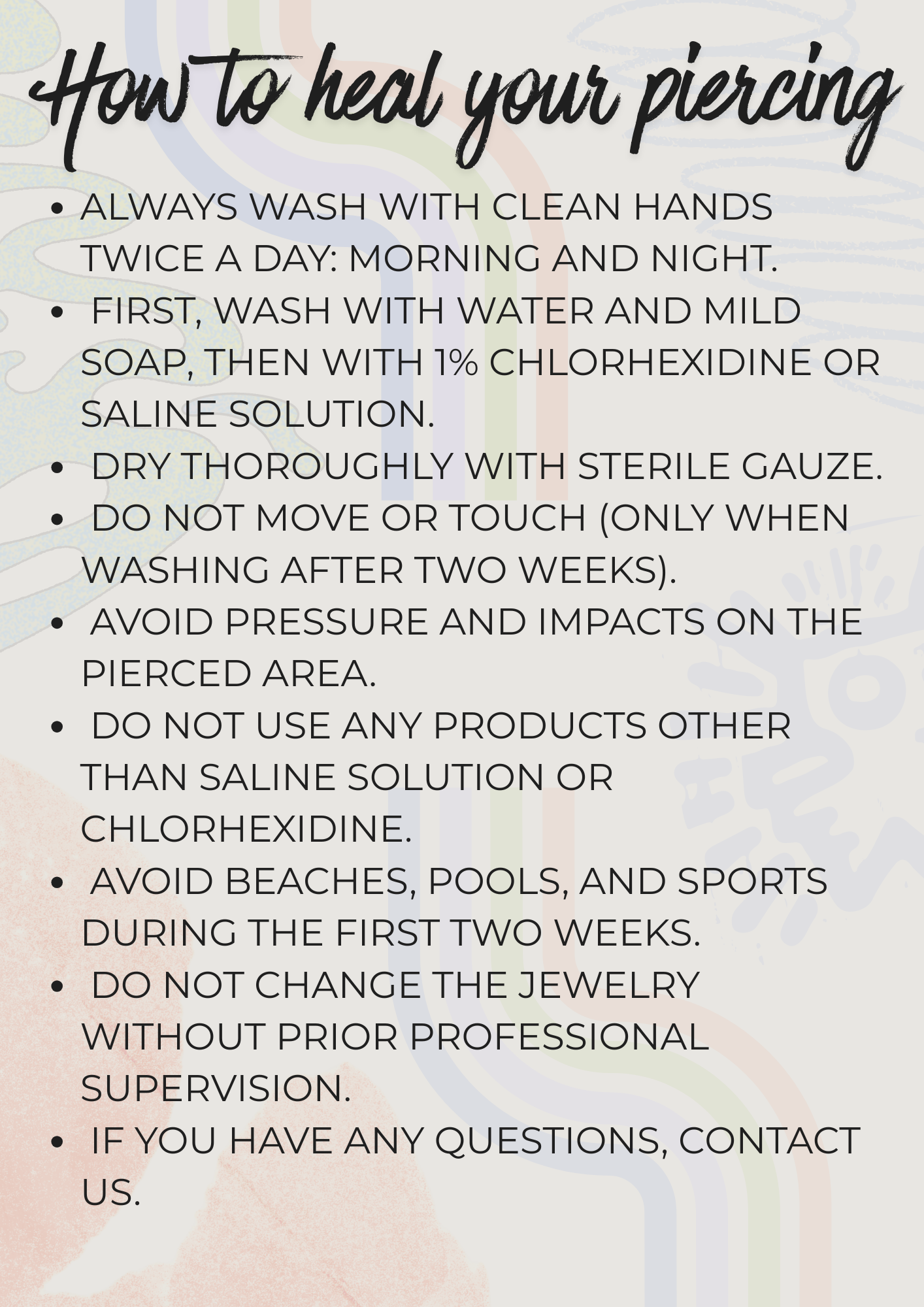 Piercing aftercare in English